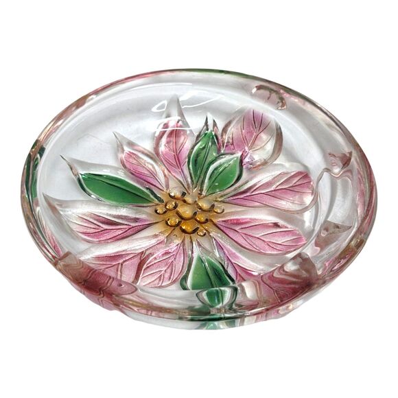 Japanese Savior Vivre Crystal Glass Poinsettia Flower Trinket Dish Ash Tray Vtg - Picture 2 of 5